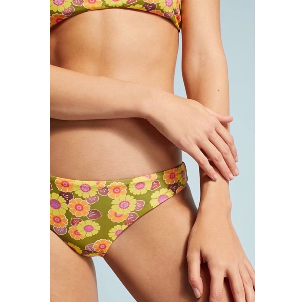 NWT Anthropologie Cenote Lanka Reversible Bikini Bottoms Green Floral Small